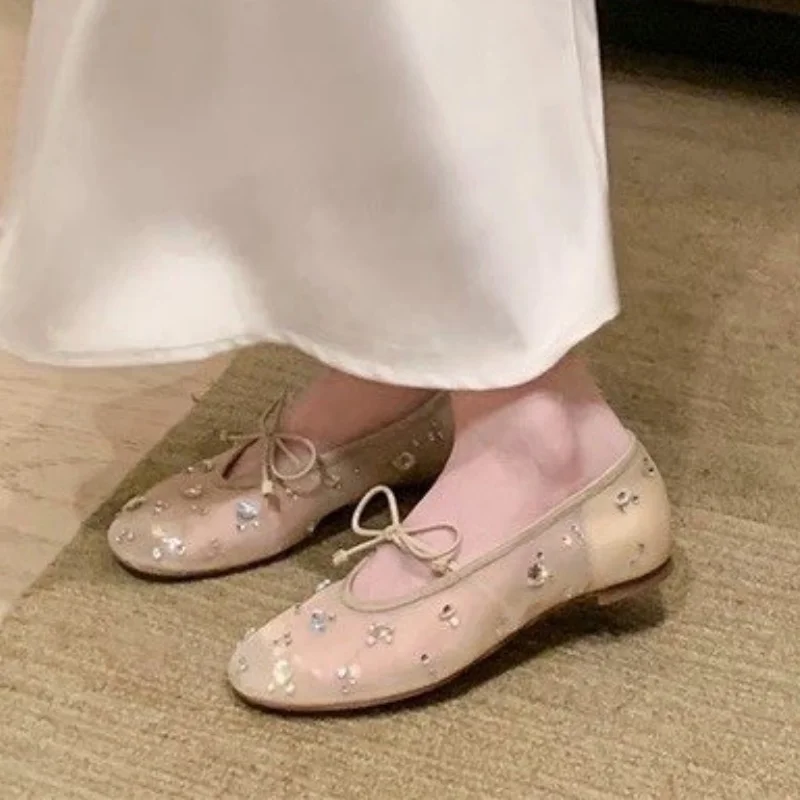 Sommerlicher Verkaufsschlager: Atmungsaktive Mesh-Ballerinas mit Schleife und Diamanten, Modischer Neuer Stil, Elegante, Sexy und Bequeme Ballettschuhe – Detail 4