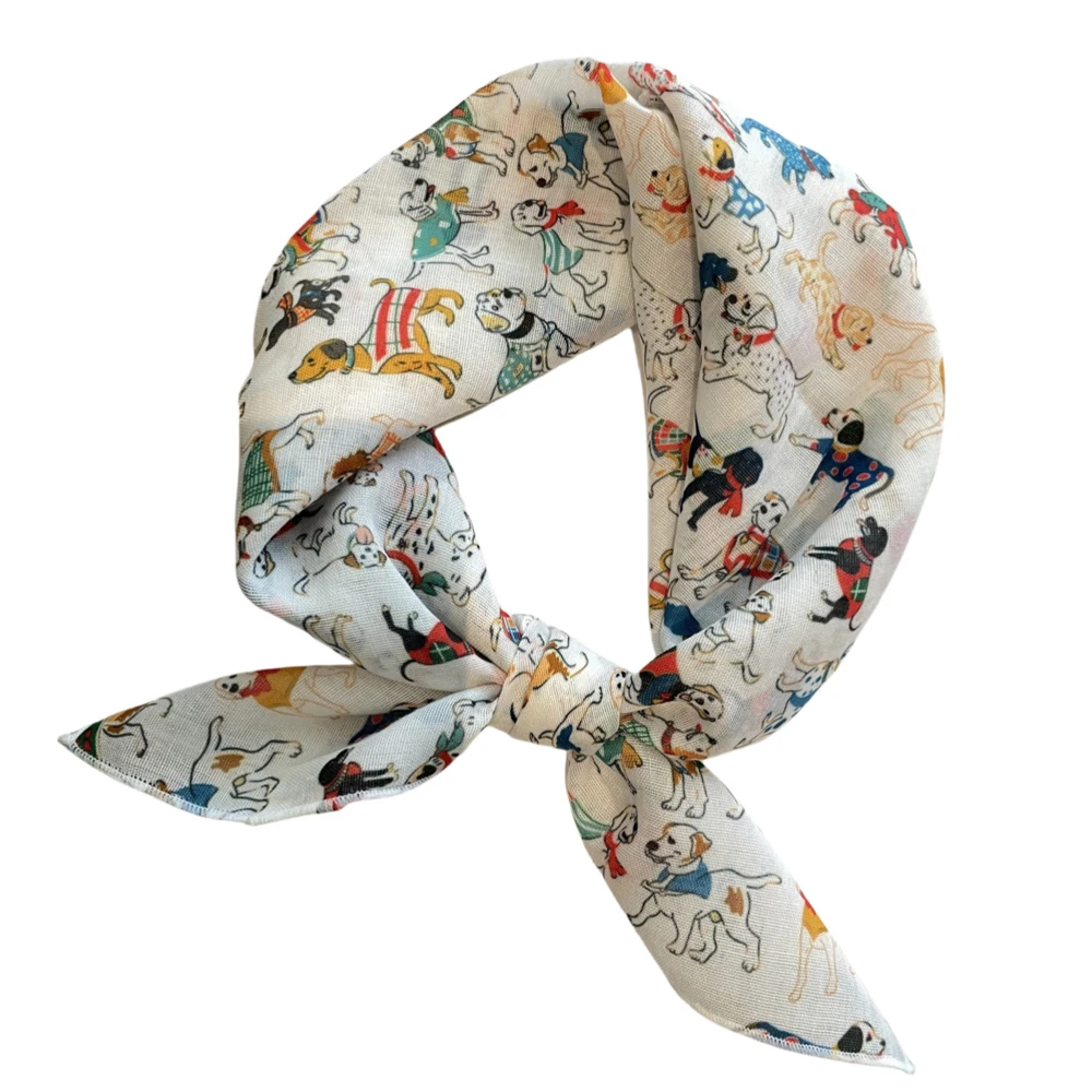 1pcs Cartoon Dog Print Silk Scarf Female Small Square Scarf Cartoon Fashion Versatile Decorative Neck Protecting Bandana Hijab view 5