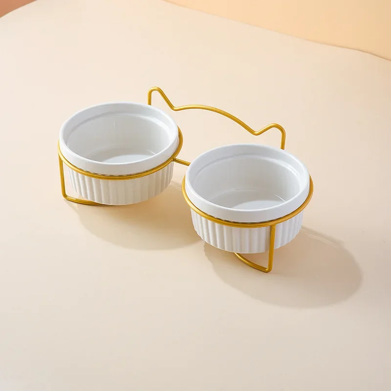 Cat Bowl Ceramic Double Water Bowl Protects Cervical Vertebrae. Cat Food Drinking Bowl Pet Diagonal Food Basin