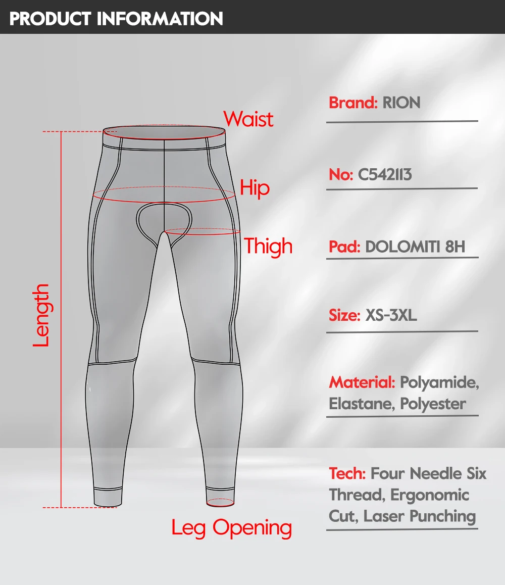RION Herren Fahrradhose Fahrrad-Tights MTB Rennrad Mountainbike Kleidung Italienische DOLOMITI 8H Herbst Frühling Gepolsterte Uniformkleidung – Detail 2