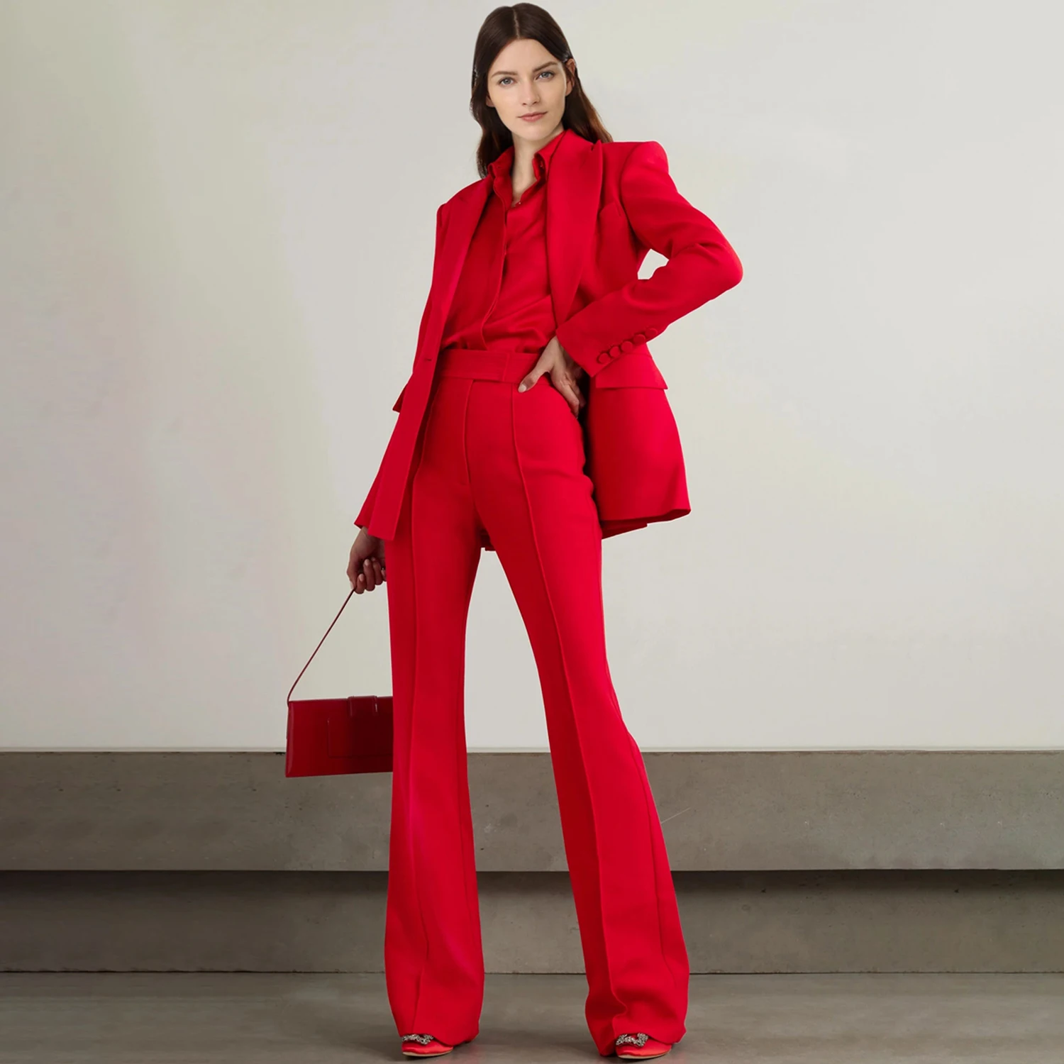 

Allingentle Red Women's 2 Piece Set Business Suit Elegant Pantsuit Set for Party Office Work Outfits Customize