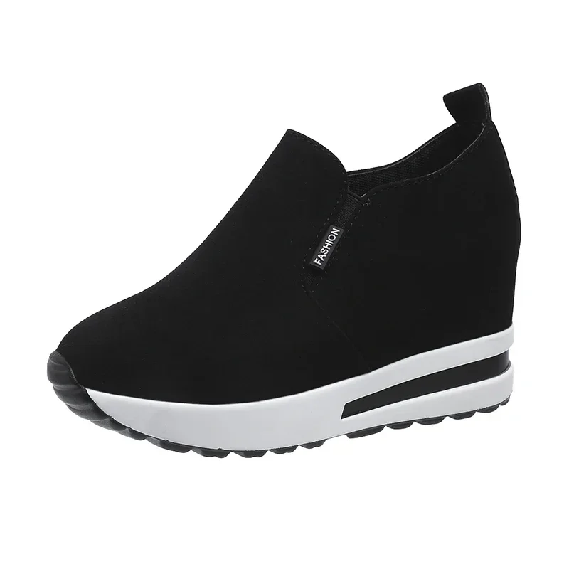 Black Women Casual Shoes Platform Wedge Women Fashion Sneakers Women Summer Shoes Slip On Loafers Vulcanize Shoes