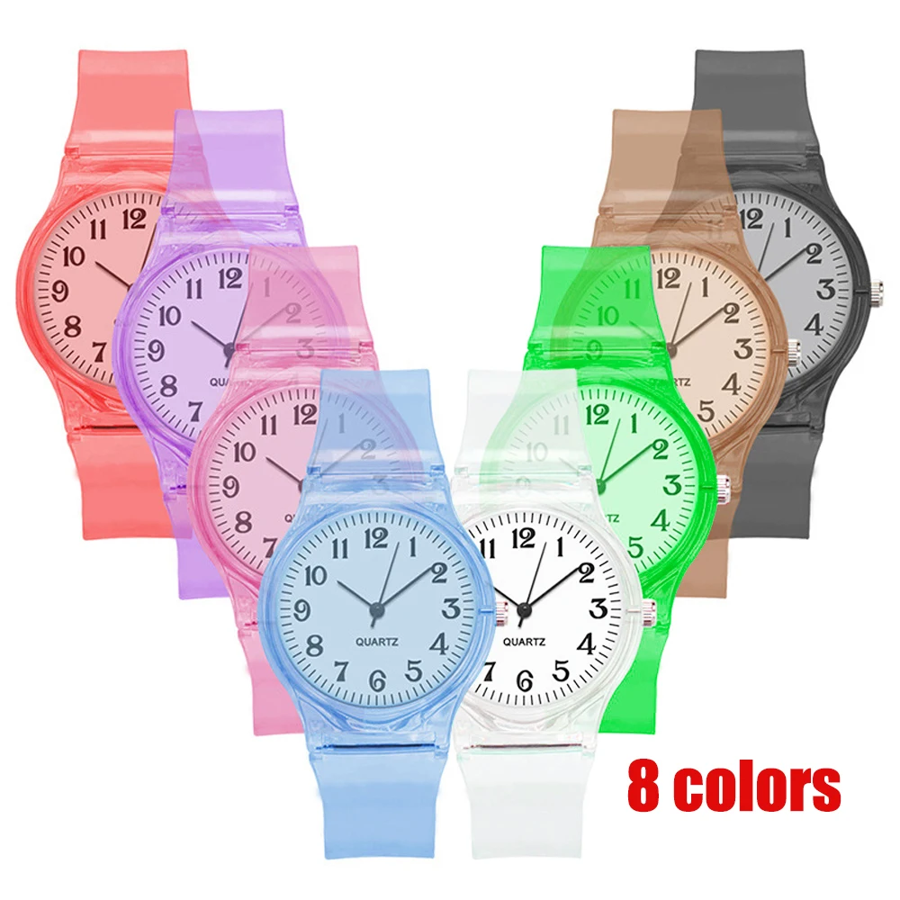 Montre en silicone ultra-mince pour femme, bracelet couleur bonbon, simple hler mentalement, cadeau de loisirs transparent