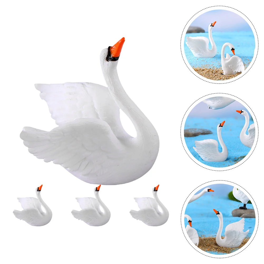 4 pçs mini cisne ornamento estatueta decoração micro paisagismo decorações estatuetas em miniatura figuras de animais de plástico