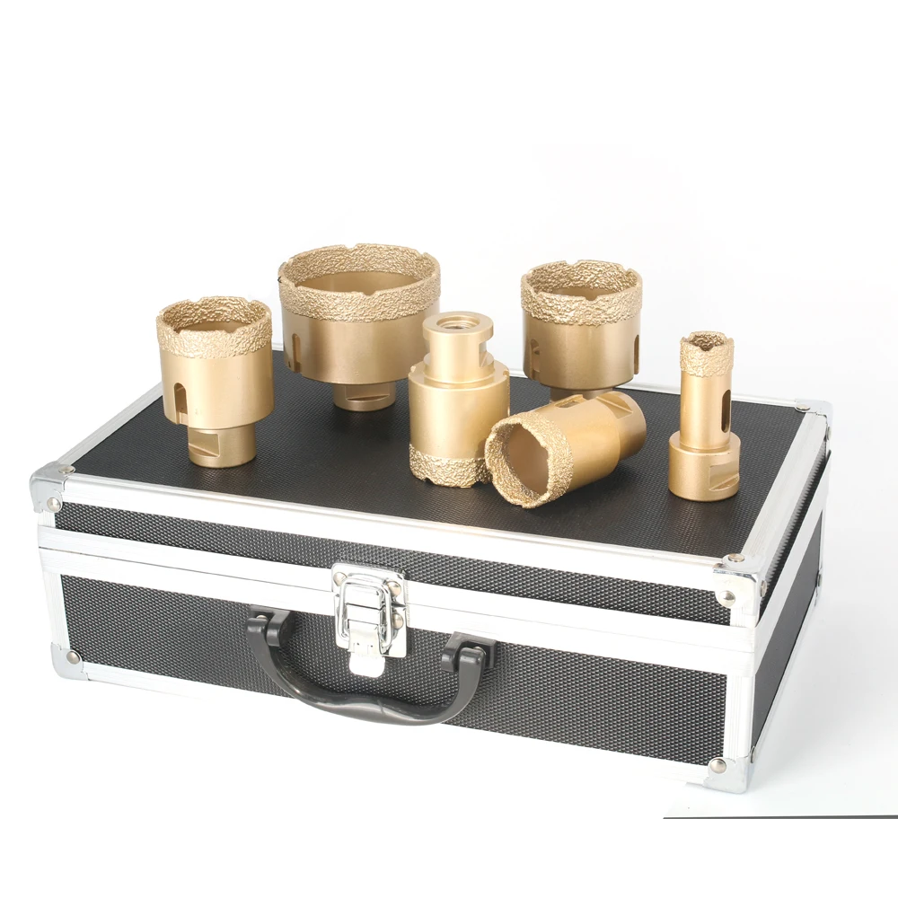 M14 Thread Diamond Dry Vacuum Brazed Drilling Core Drill Bits Set Porcelain Cup Saw Tiles Marble Hole Saw Tool High-end Suitcase