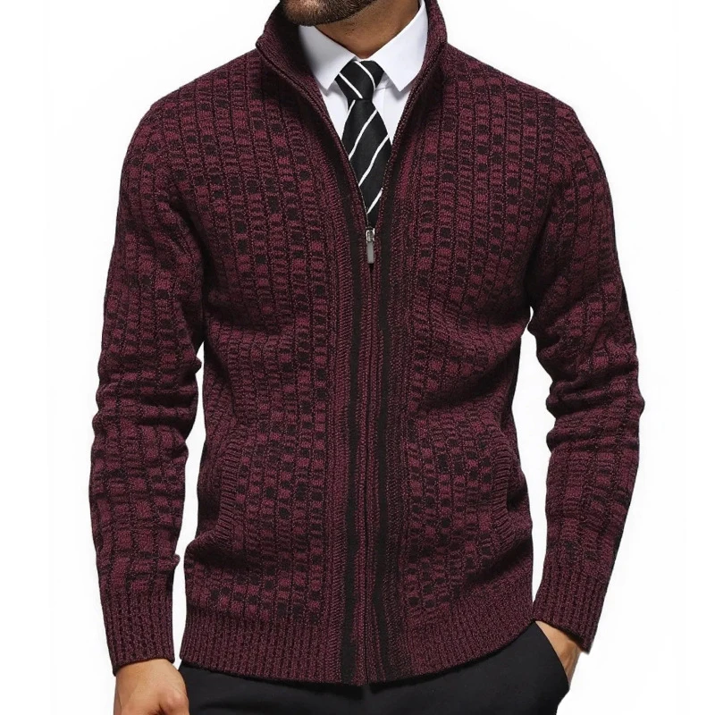 سليم صالح الرمز البريدي كم طويل متماسكة بالأزرار الرجال خريف شتاء عادية الوقوف طوق Sweatercoats رجالي موضة الحياكة سترة معطف