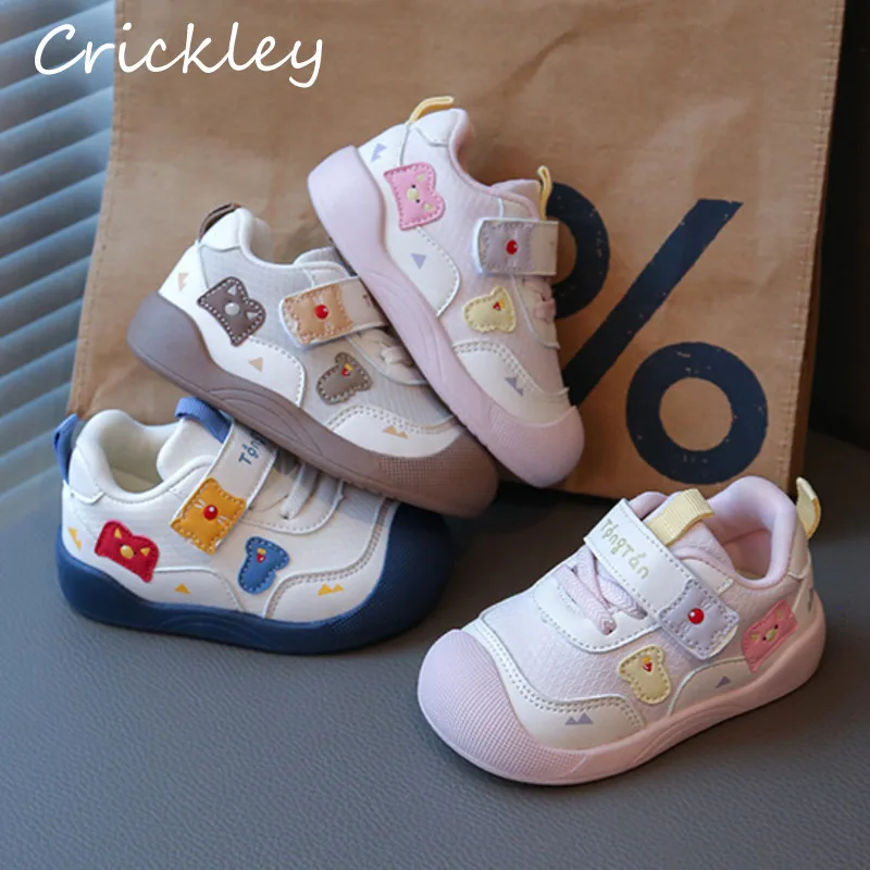 

2025 Cartoon Patchwork Kids Casual Shoes Breathable PU Children Sneakers Soft Non Slip Baby Girls Boys First Walk Shoes