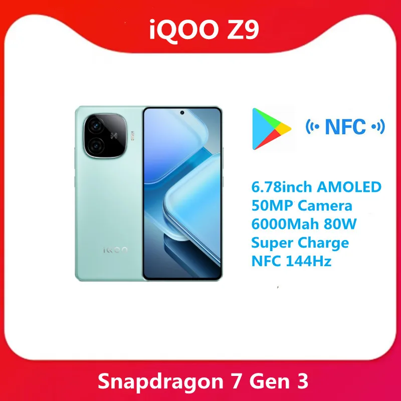 Original Official VIVO iQOO Z9 5G Mobile Phone Snapdragon 7 Gen 3 6.78inch AMOLED 50MP Camera 6000Mah 80W Super Charge NFC 144Hz