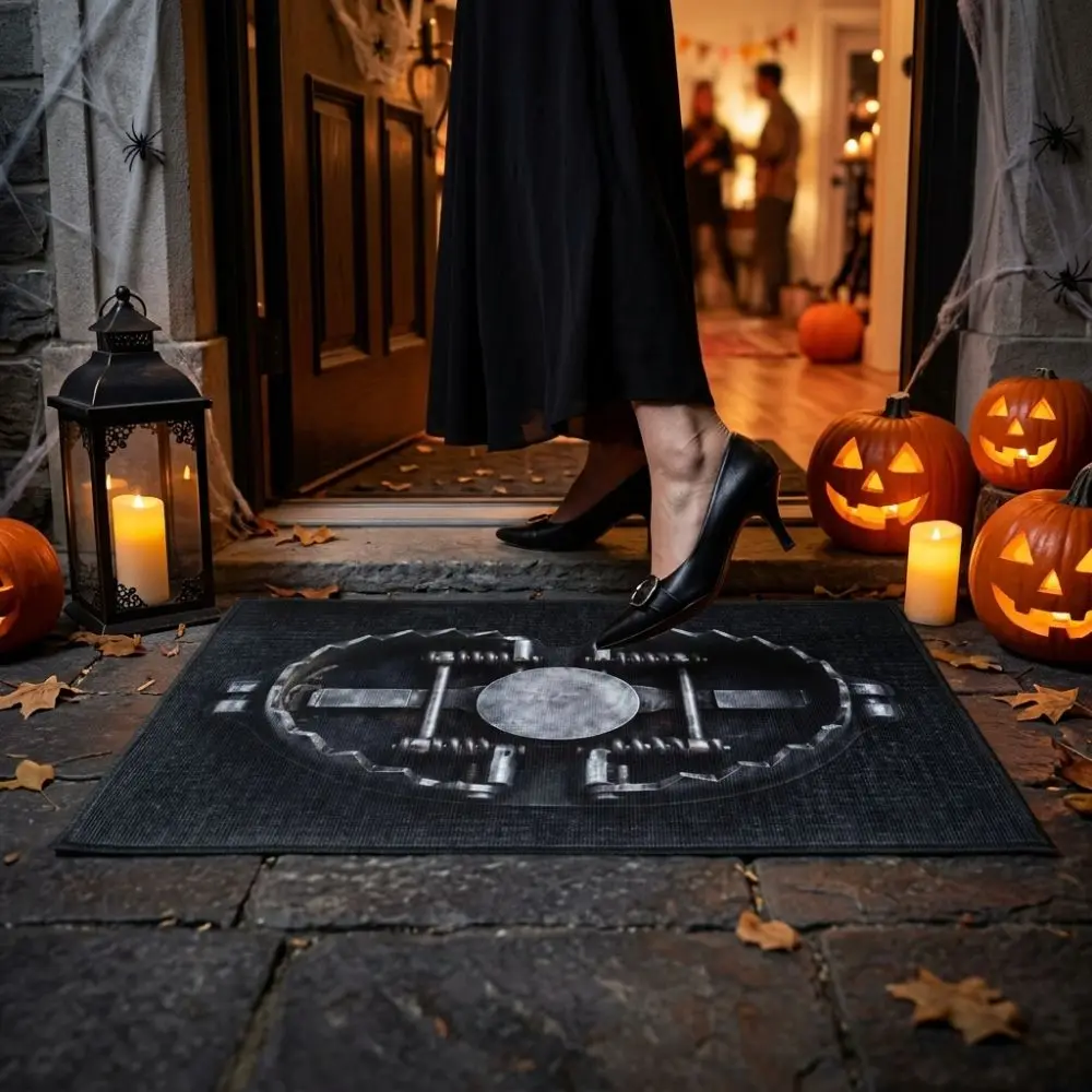 Novelty Halloween Trap Illusion Doormat Quirky Crystal Velvet Spooky Trap Print Rug Non-Slip Fake Trap Party Gag Decor Doormat