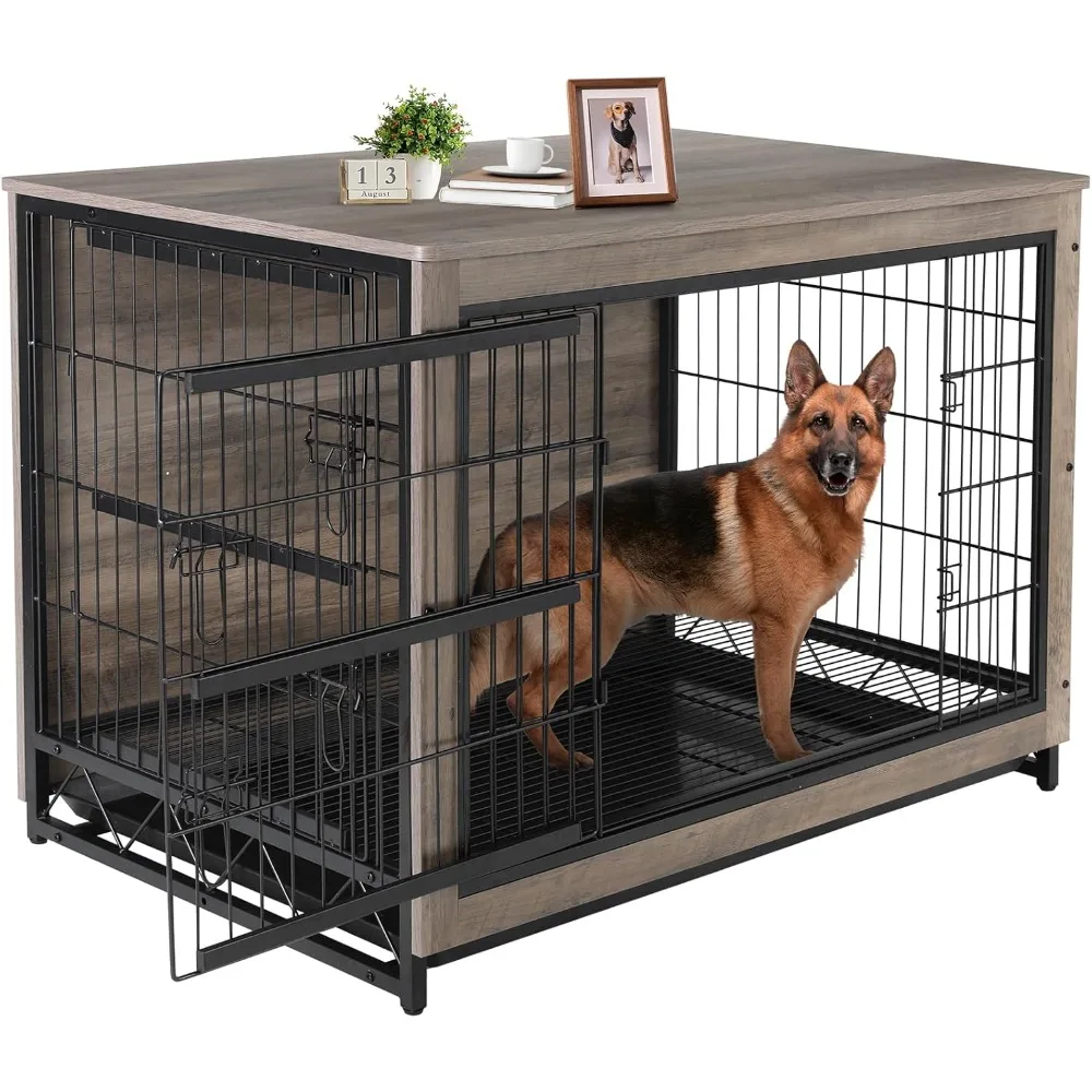 

Masterpiece Crate Furniture, 44.1" Wooden Crate Table, Indoor Kennel With 2 Doors, Modern Cage W/Pull-O