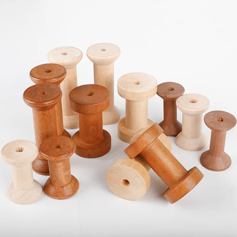 Wholesale 10PCS Large Small Size Wooden Thread Spool DIY Home Tool Accessory Wood Thread Lace Webbing Container Bobbin