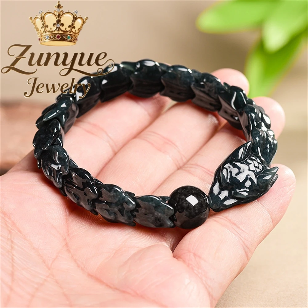 Pulsera de hueso de dragón tipo pollo negro de Jade Natural de grado A, joyería de moda y de alta gama, joyería exquisita Cha