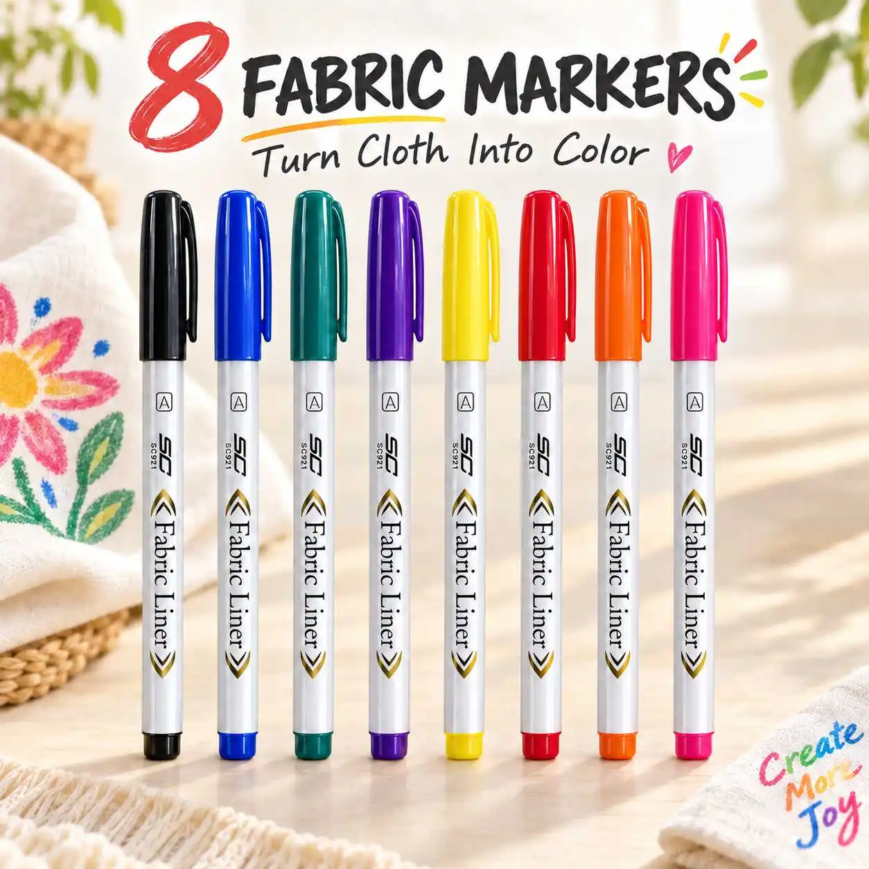 8pcs Fabric Marker Pens 8 Colors for Sewing Art Textile Drawing and Creative Tracing