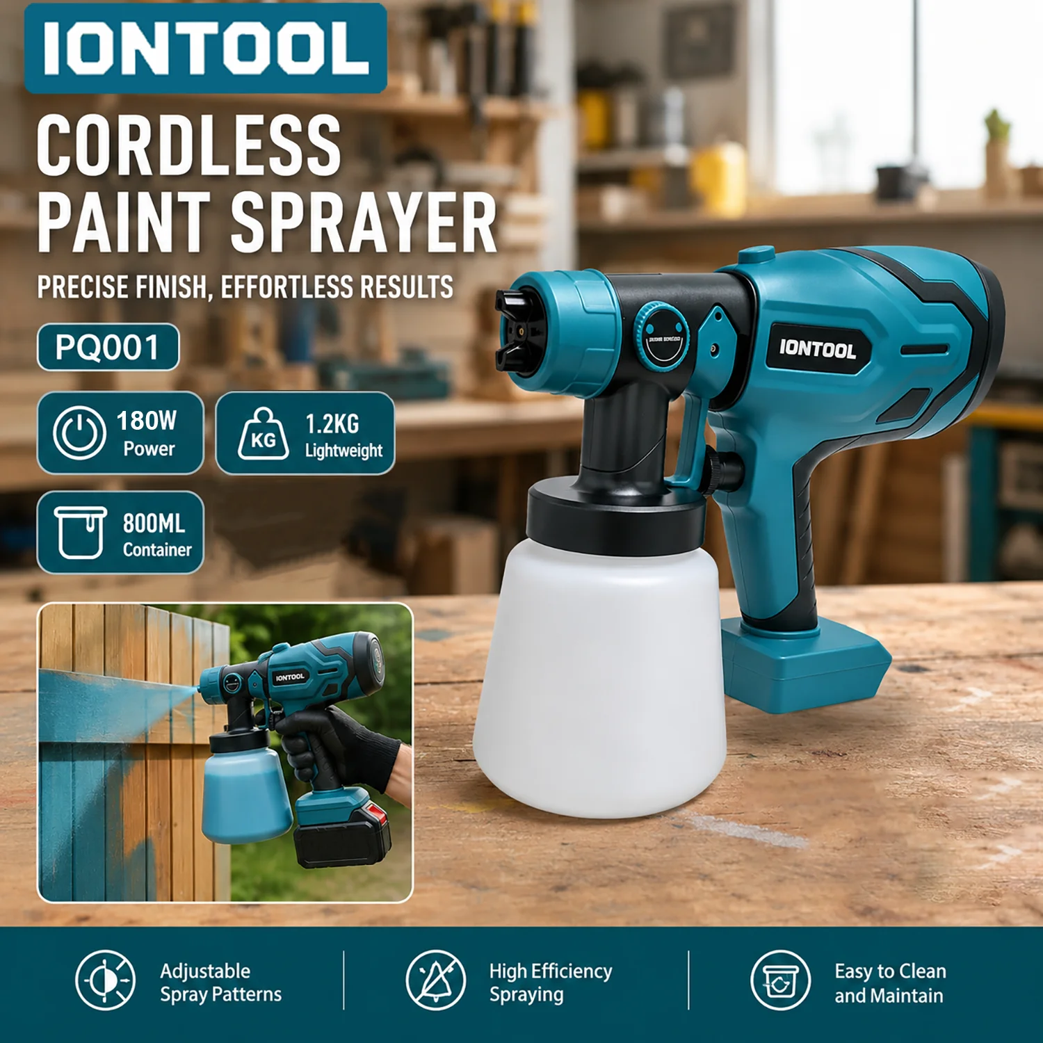 IONTOOL Portable Cordless Spray Gun 800ml Capacity For Woodworking Craft Projects and Model Detailing Coating Working Device