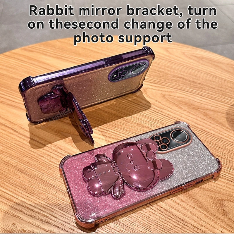 For Huawei Nova 9 Se 10 11 Pro 12 Lite 7 12s Rabbit Mirror Stand Four Corner Anti-shock Case Plating Nova9 Nova12s Protect Cover image 3