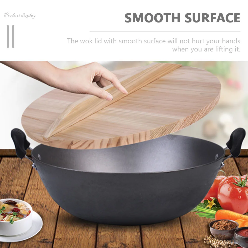 

Natural Wooden Wok Lid Lightweight Anti-Spill Cooking Tool Heat Resistant Pot Cover Home Kitchen Gadget Wooden Pot Protector
