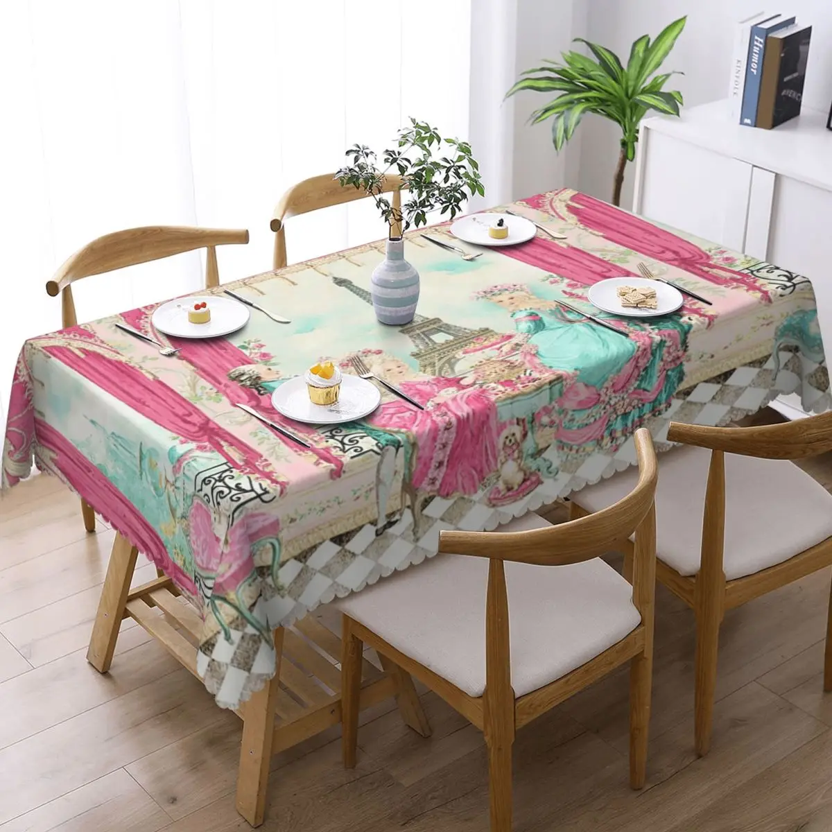 Marie Antoinette Afternoon Tea In French Paris Customized Rectangular Tablecloth Waterproof Table Cover for Dining Table Cloth