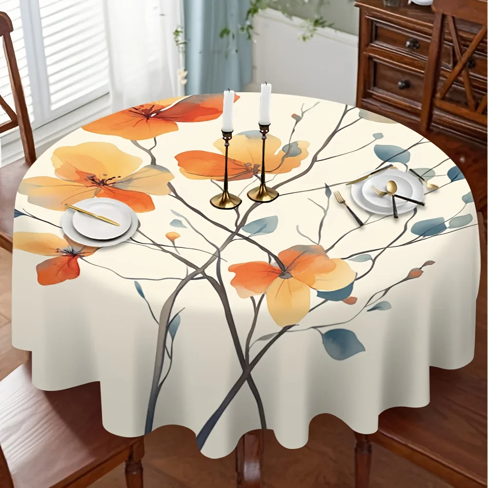One elegant watercolor floral round tablecloth in a soft pale orange colorxzj