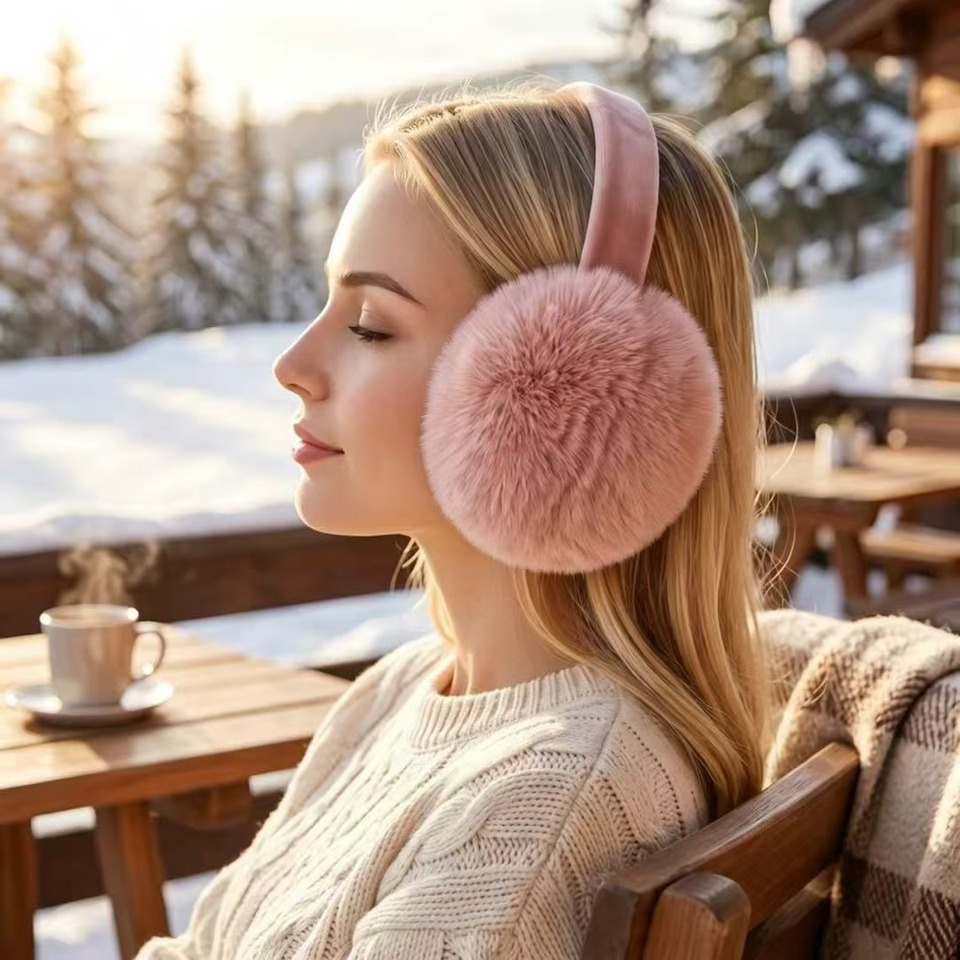  Unisex Foldable Fluffy Ear Warmer Winter Cold‑proof Plush Earmuffs Portable for Outdoor Cycling Ski Commuting 
