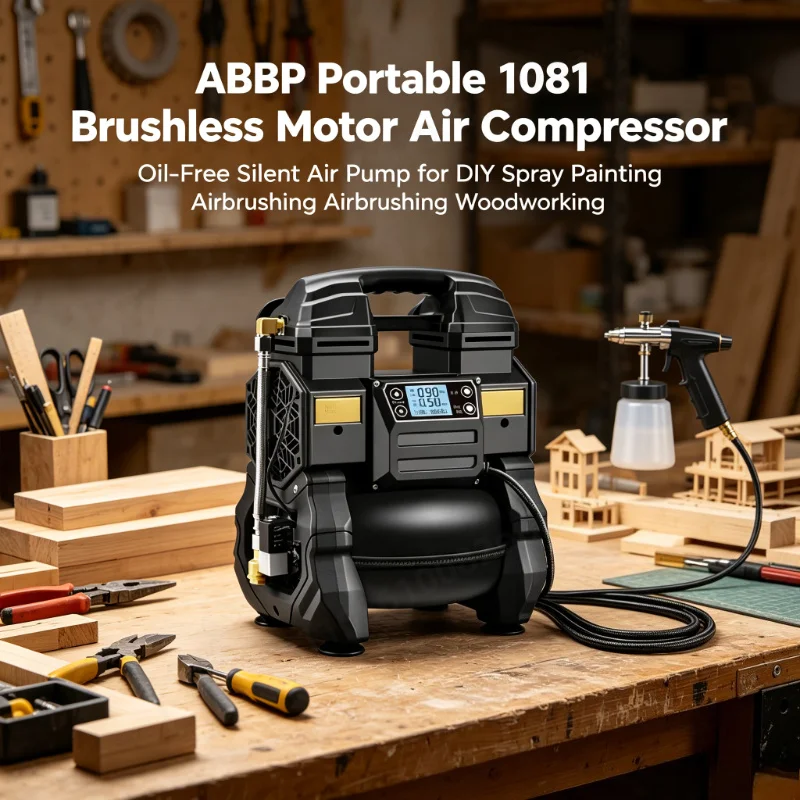 ABBP Portable 1081 Brushless Motor Air Compressor Oil-Free Silent Air Pump for DIY Spray Painting Airbrushing Woodworking