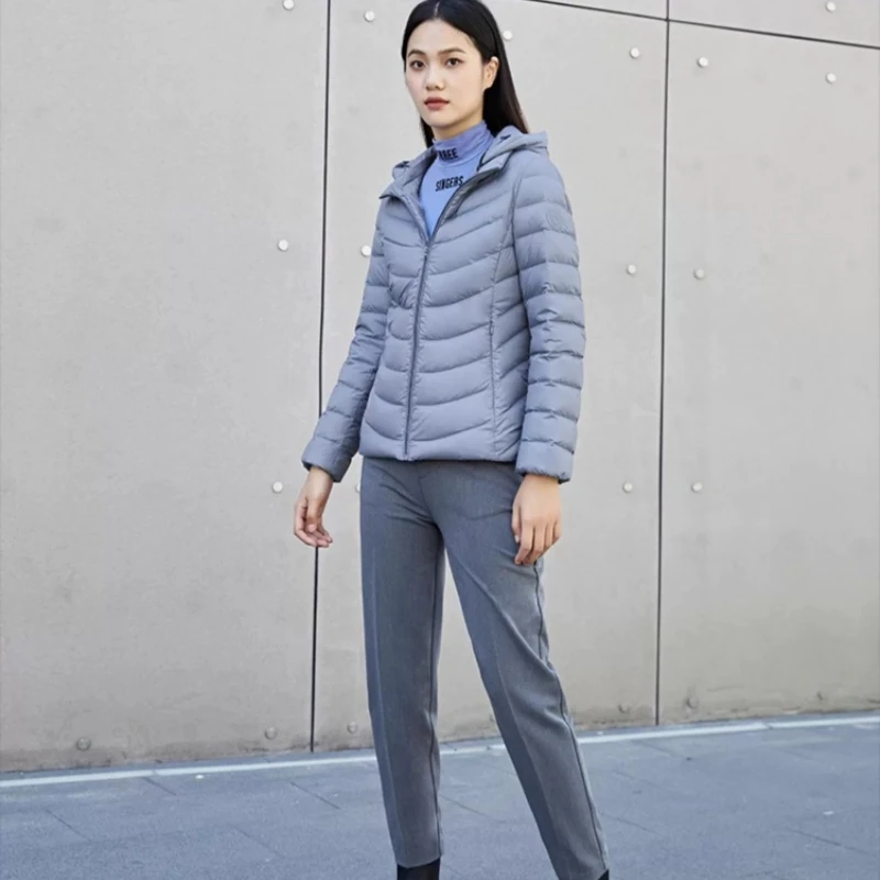 Chericom Short Light Down Jacket Removable Hat Quilted Design Slim Zipper Closure Inside Stacked Casual Warm Clothing Y289002Y