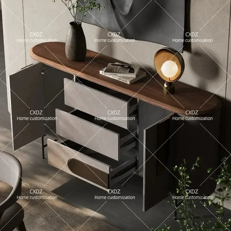 Modern Black Walnut Wall Storage Cabinet Luxury Villa Whole House Dining Room Sideboard Contemporary North American Style