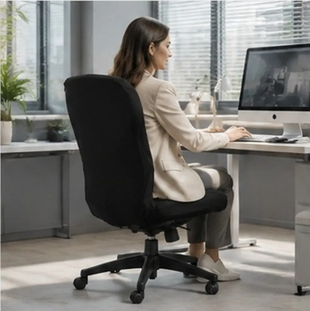 Rotating Office Chair Cover Stretchable Elastic Fabric Slipcover for Back Seat Protection Machine Washable Quick Recovery Black