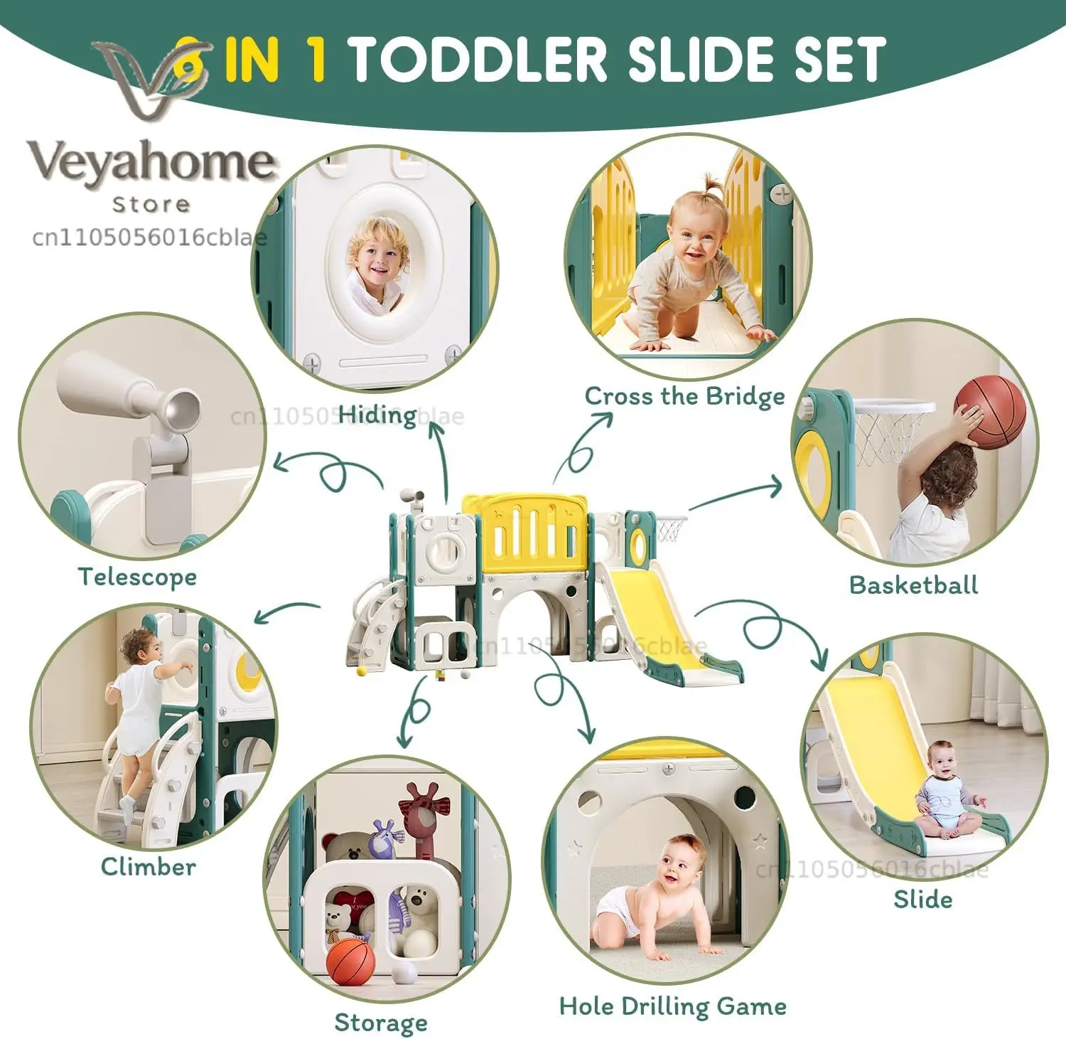 8 in 1 Toddler Slide Set, Kids Slide for Toddlers, Toddler Climber Slide PlaySet with Basketball Hoop