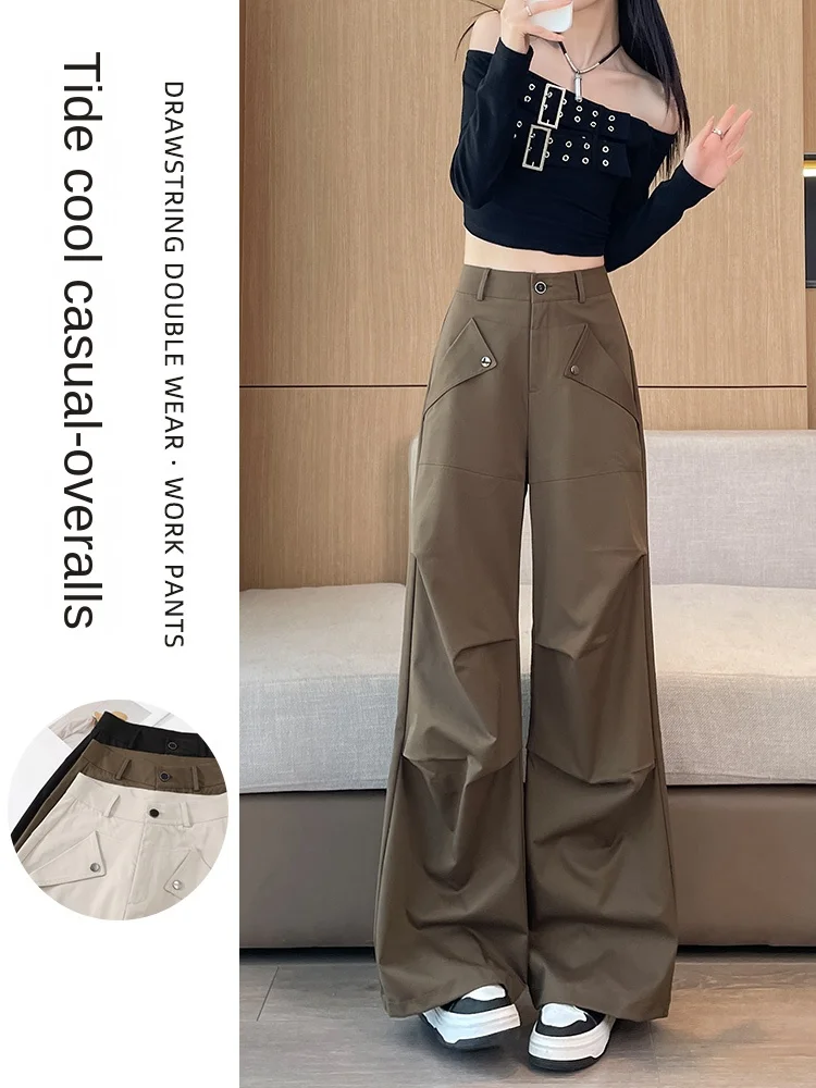 

Women's Pants Spring Summer Fashionable Casual New Pants High Waist Design Cargo Pants Multi-pockets Wide Leg Straight Trousers