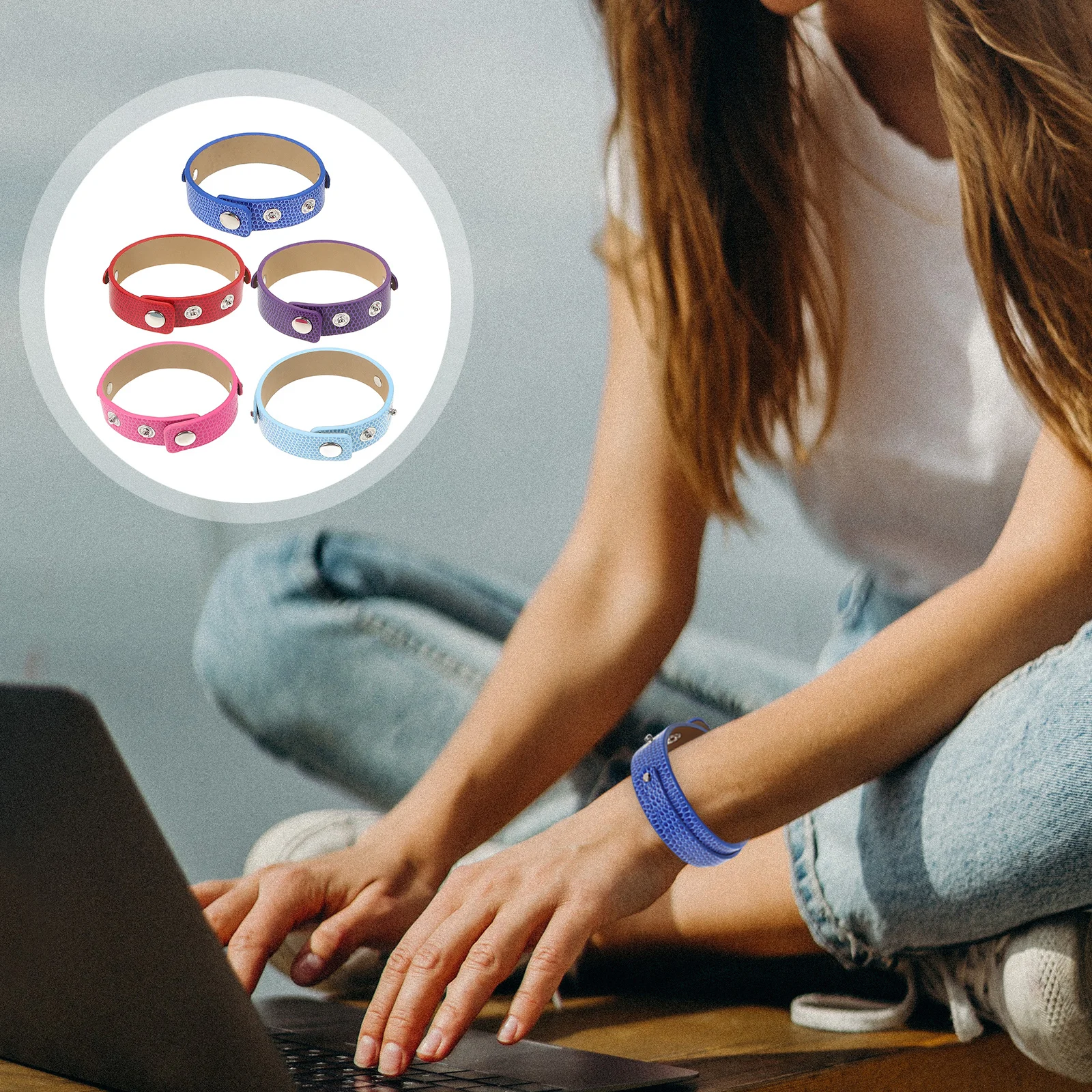 

5Pcs Bracelets Snap Button Colorful Adjustable DIY Craft Wrist Band Set Personalized Fashion Accessories