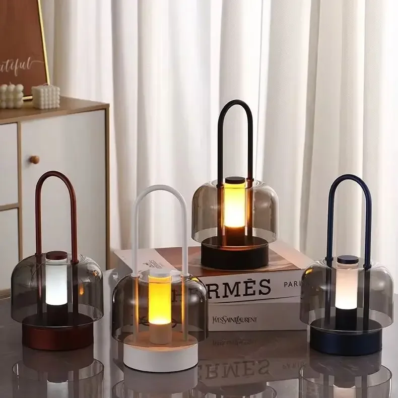 Nordic Ins Glass Handheld Lamp, Dual-form Basket Night Light, Minimalist Ambient Desk Bedside Home Decor Lamp