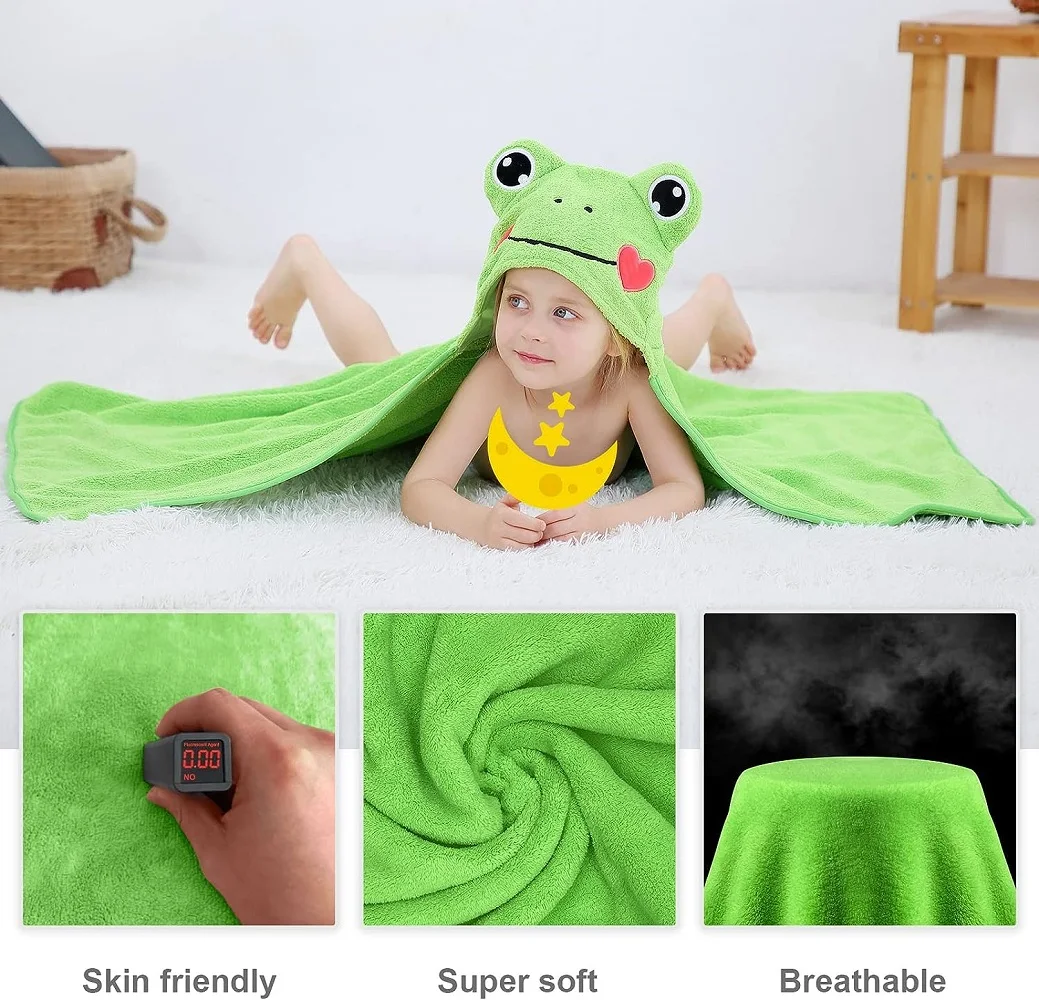 MICHLEY Cute Frog Toddler Hooded Baby Towels Super Soft Bathrobe Shower Warm Sleeping Swaddle Blanket For Boys Girls Kids 0-9T