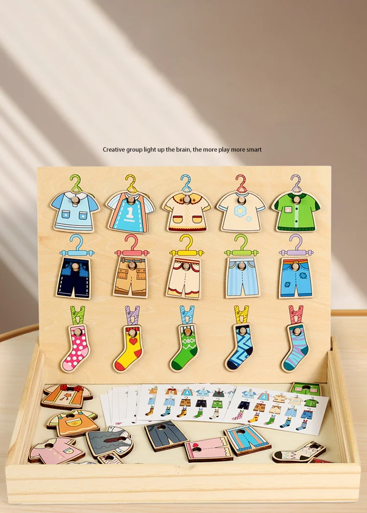 Juguetes Educativos Montessori de madera para niños, secado de ropa, forma de Color a juego, juego de mesa cognitivo, juguetes de aprendizaje preescolar