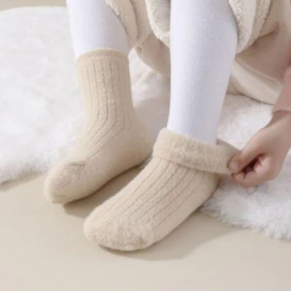 4 Pairs 4 Pairs Warm Socks Fleece Lined Thickened Design Fleece Socks Mid-Calf Length Autumn Winter Use