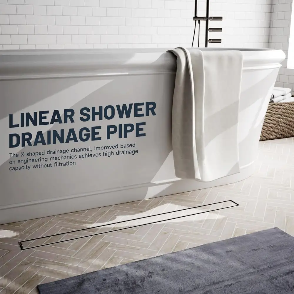 36 مصفاة دش مستطيلة مع حشوة بلاط، 304 من الفولاذ المقاوم للصدأ، لمسة نهائية من النيكل المصقول، تتضمن مصفاة الشعر #4