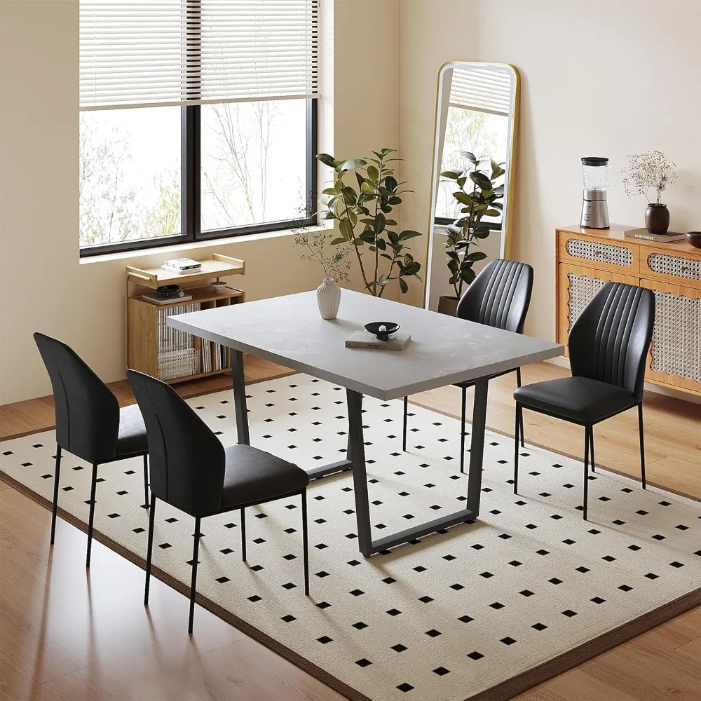 5 Piece Table Set 42.9 Inch Modern Kitchen Dining Table and Leather Dining Chairs for Kitchen Dining Room (Table+4 Chairs)