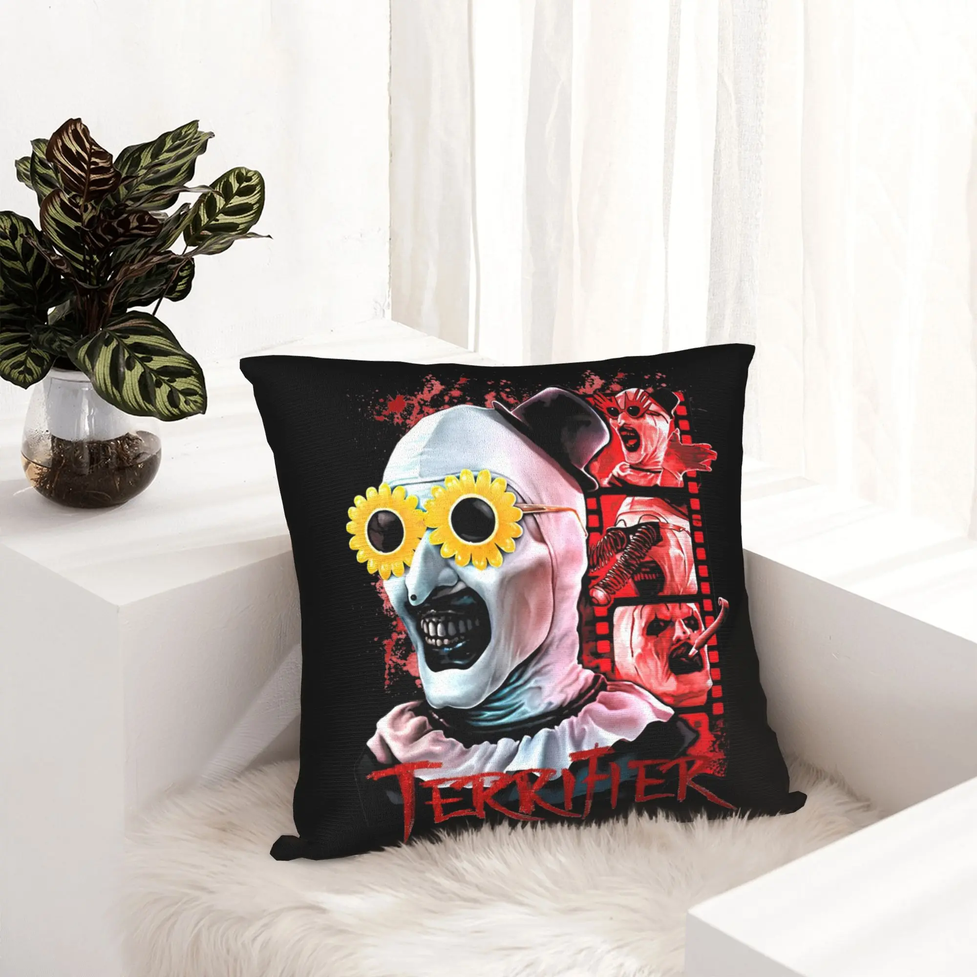Halloween Horror Terrifier Film Pillowcase Printed Polyester Cushion Cover Decor  Throw Pillow Case Cover Home Square 40X40cm