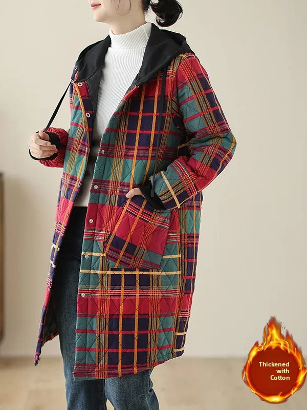 

Thiened Cotton irt Women's Long Sve Hooded Autumn Winter Korean Sle Mid-Length Casual Outerwear Top id Pattern