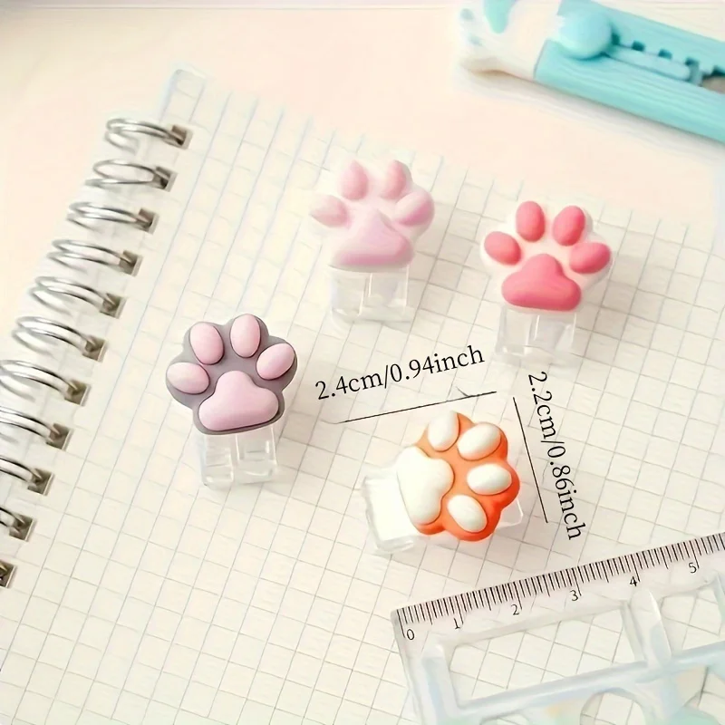 4 pçs mini pasta de pata de gato, marcador de pata de gato de desenho animado bonito, scrapbook, clipe de diário, clipe de papelaria, acessórios de escritório