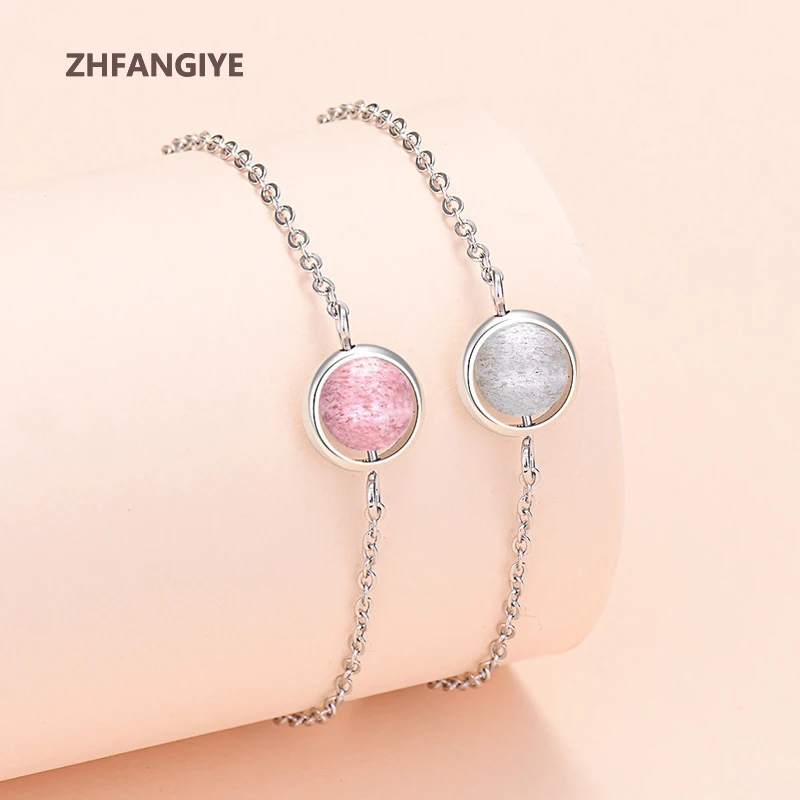 

ZHFANGIYE Fashion Moonstone Bracelet 925 Silver Jewelry Accessories for Women Wedding Party Engagement Promise Bridal Gift