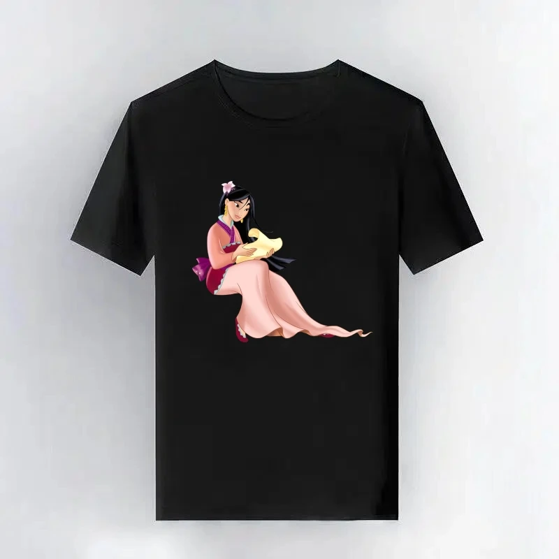 

Мулан Дисней мультяшный узор винтажные топы женская футболка модная спортивная одежда больших размеров для родителей и детей блузки с короткими рукавами подарок