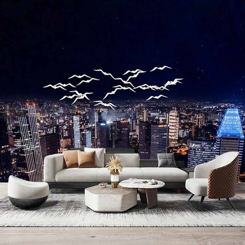 Modern Minimalist Nordic Style Colorful Relief Urban Night Scene Luxury Home Decoration Painting Mural Wall Sticker Background