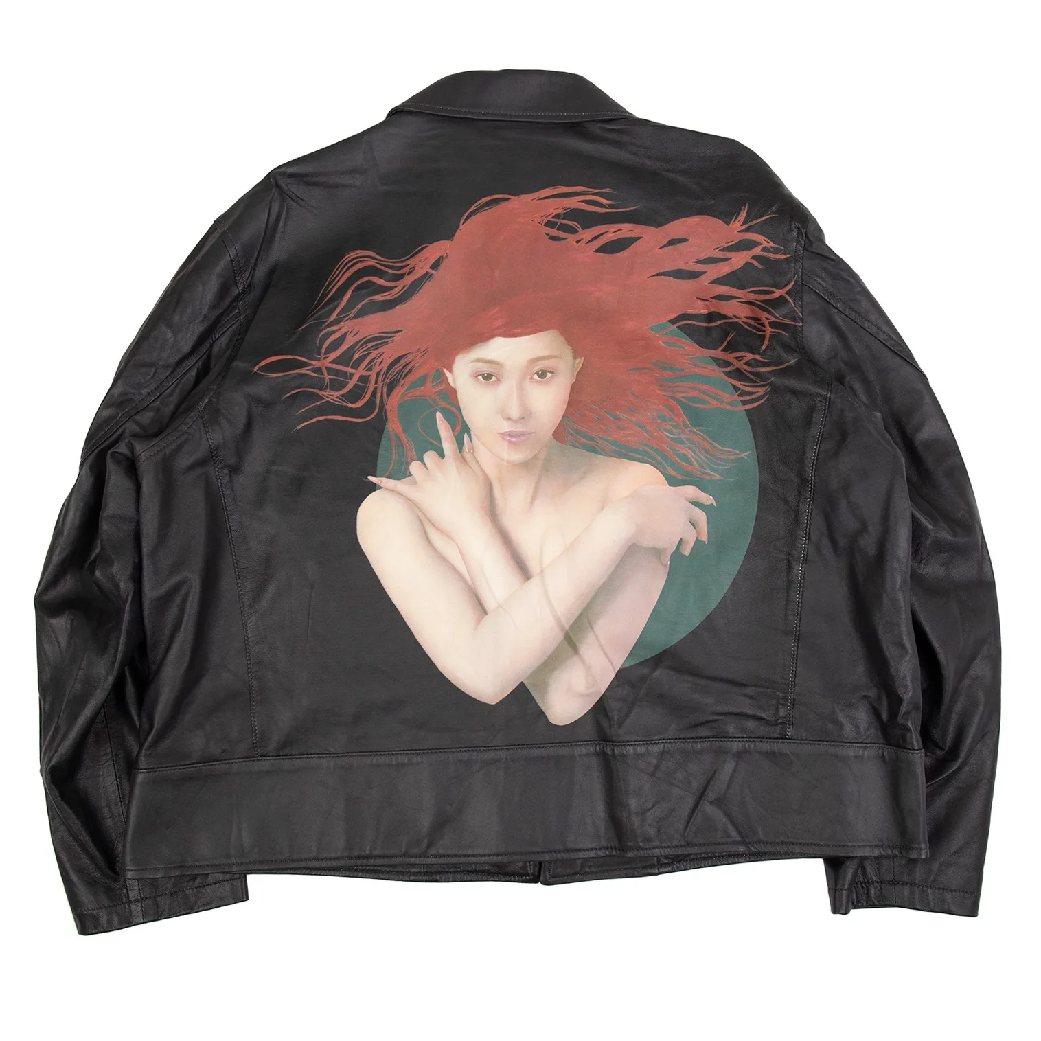YOJI OOAK Son of the Sun Black Calf Leather Jacket Printed Leather Coat