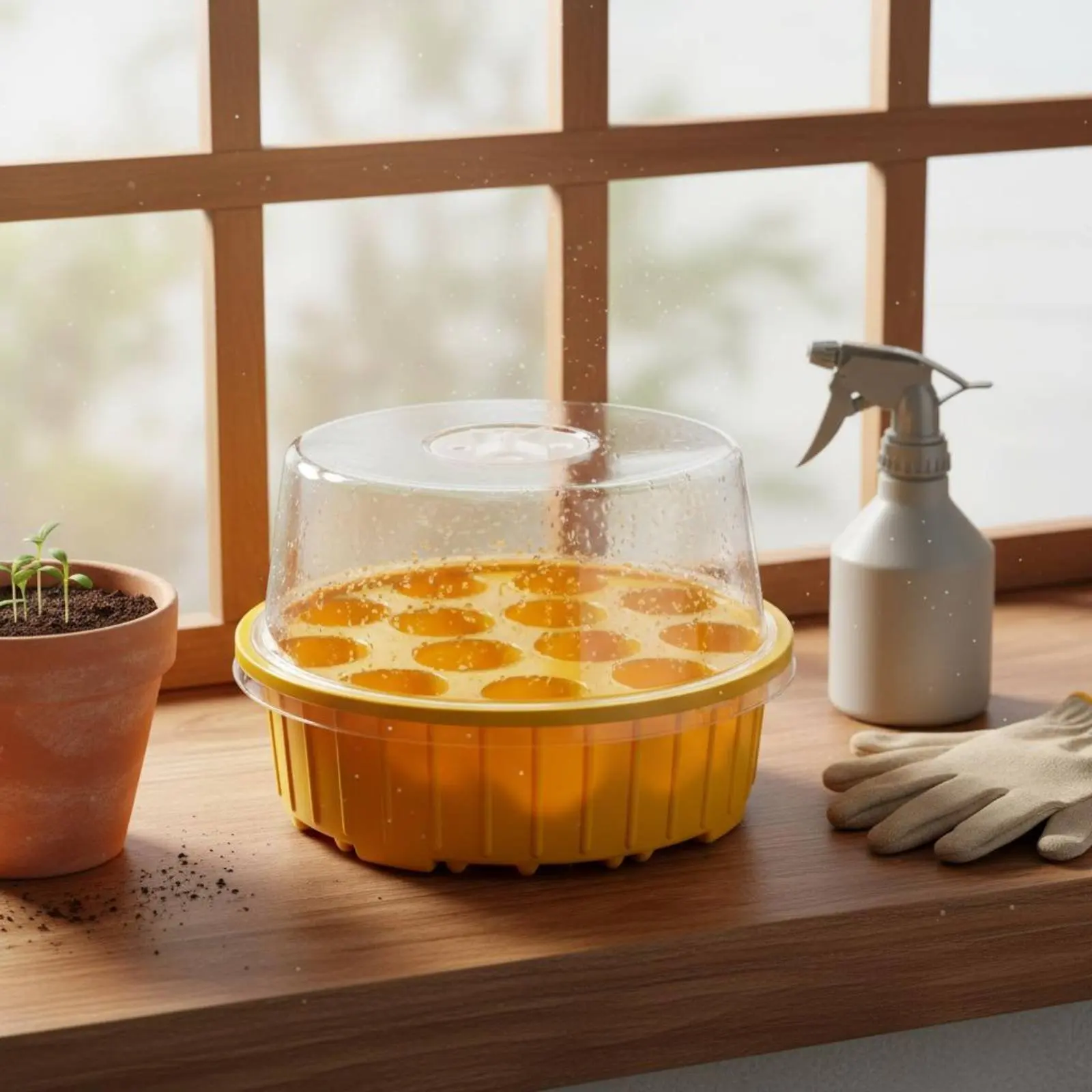 3 Pieces 13-Hole Seed Tray Moisture Retention Round Seedling Tray Covered Propagation Box Heat Preservation Clear Dome Cover
