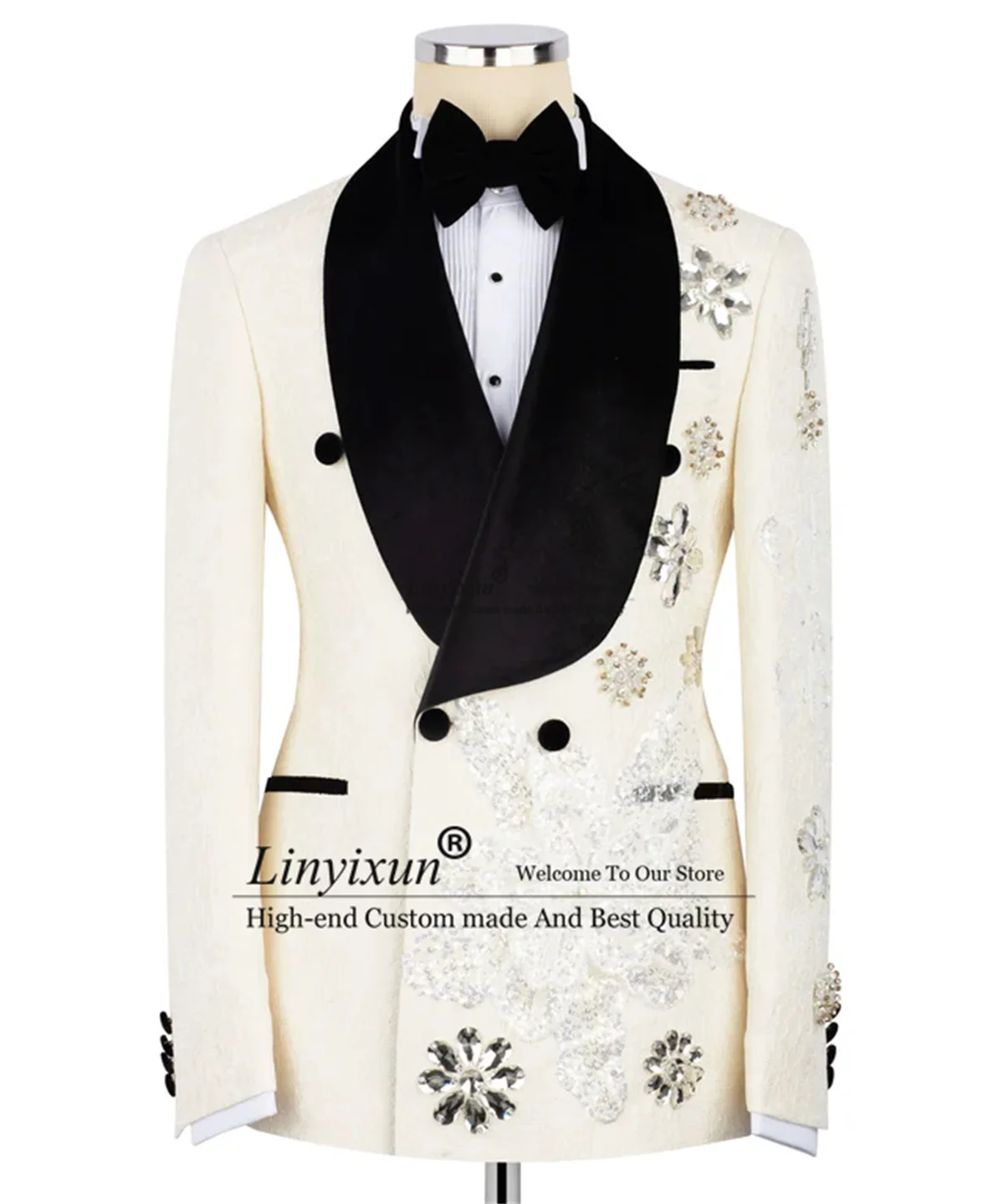 

Мужской костюм-смокинг ручной работы с вышивкой, комплект из 2 предметов, для свадьбы, на заказ, жаккардовый, двубортный, для жениха, для вечеринок