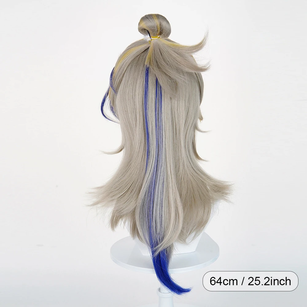 Flaxen Yellow Blue Highlights Anime Game Cosplay Synthetic Wigs Middle Part Long Straight Wig for Daily Party