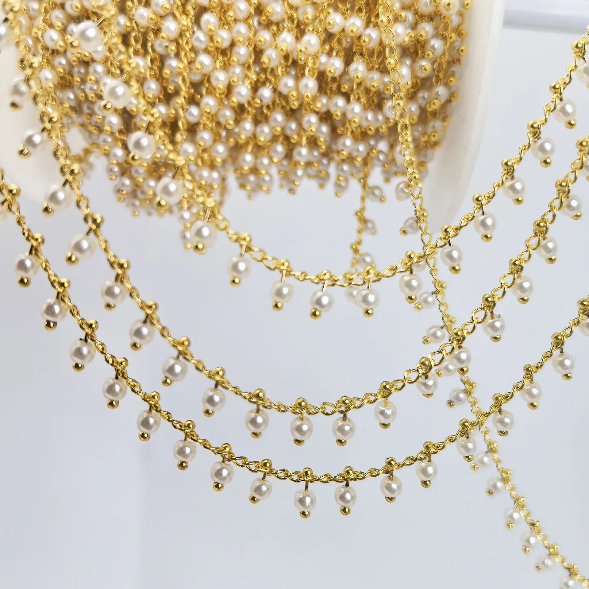 

3mm pearl row bead chain diy chain,nickel free,18k gold plated natural stone,diy bracelet necklace,jewelry making findings,1m