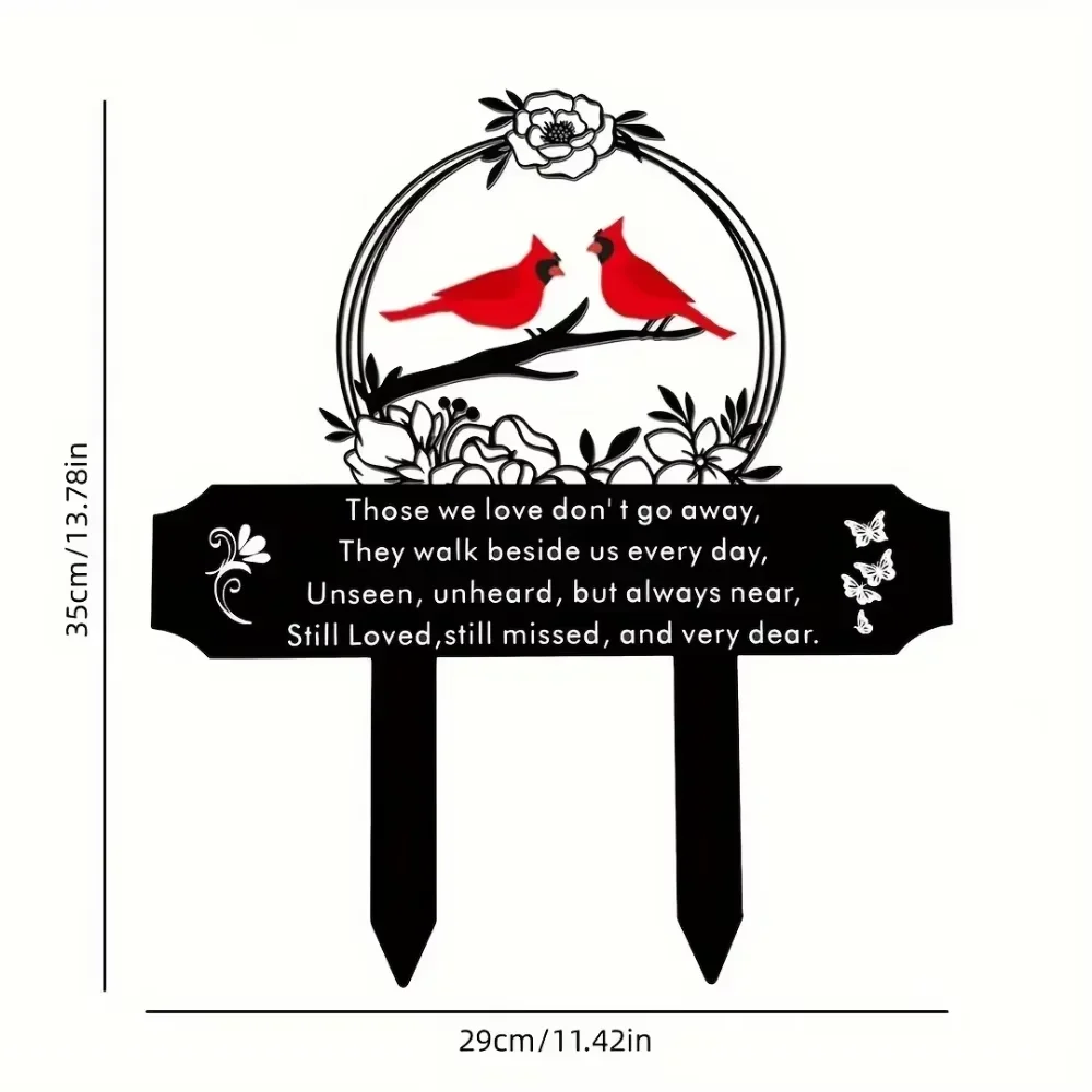 Cardinal Birds Memorial Plaque Stake - Touching Cemetery Decoration to Commemorate Loved Ones in Your Garden