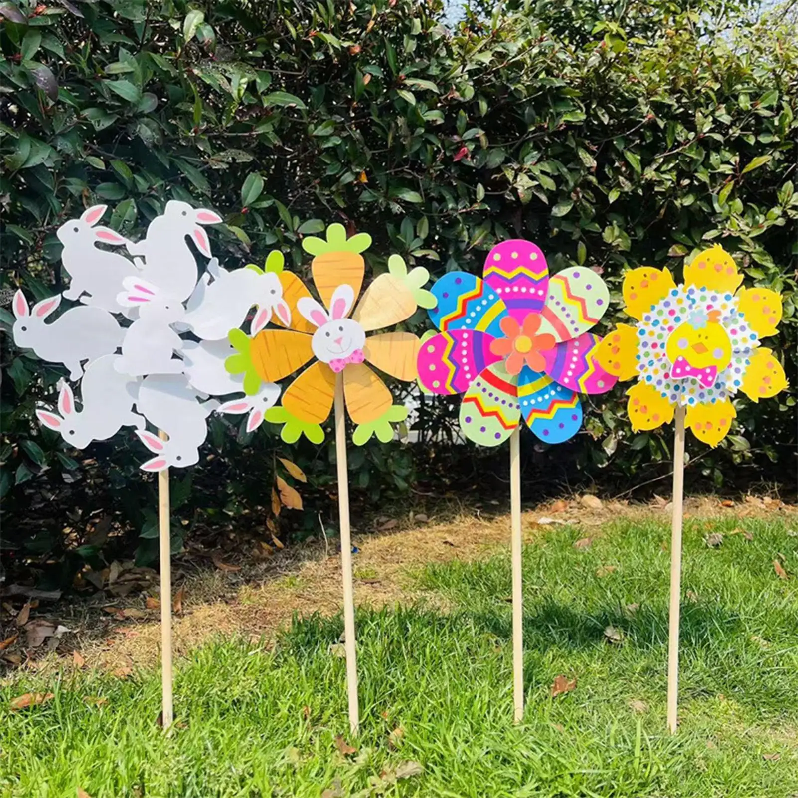 Easter Windmill Rotating Cartoon Bunny Chick Wind Spinner Stake Standing Lawn Pinwheel Outdoor Party Garden Yard Picnic Decor