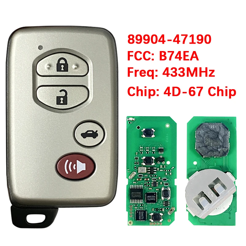 

CN007117 Aftermarket 4-кнопочный смарт-ключ FCC 89904-47190 4D67 чип 433 МГц без ключа для Toyota Prius IQ Corolla Verso 2004+